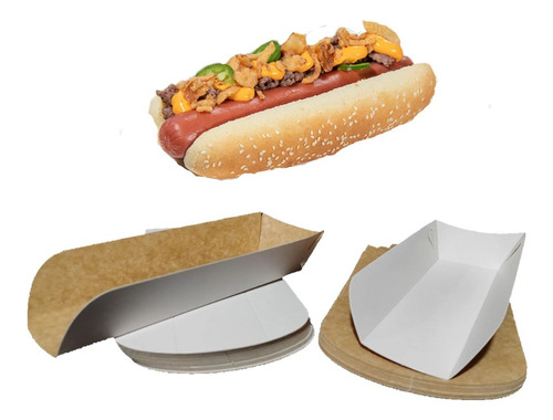 Charola Hot-dog 100pz Económicas De Kraft Armable 19x9 Cms