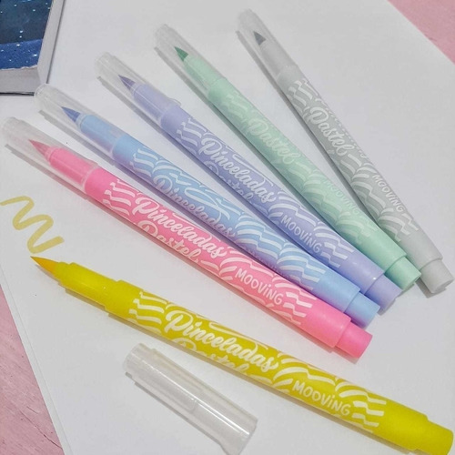 Imagen 4 de 6 de Marcadores Pastel Mooving Punta Pincel X 6 Colores