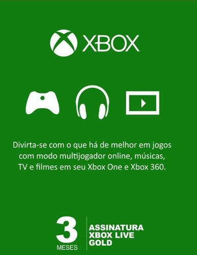 Imagem 1 de 1 de Xbox Live Gold 3 Meses Código Digital Oficial Brasil