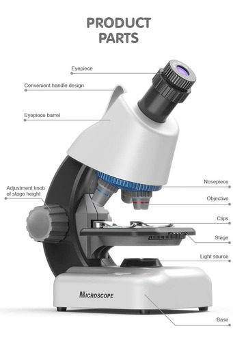 Imagen 3 de 8 de Microscopio Para Niños 100x-1200x Luz Led Y Accesorios