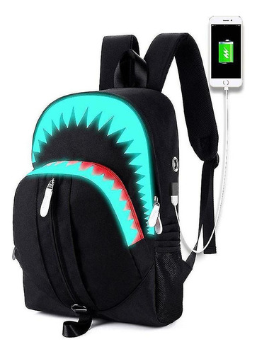 Mochila Masculina Luminosa Usb Shark