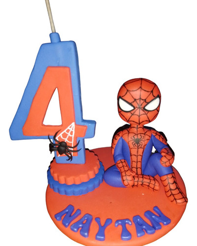 Adorno De Torta Con Vela Del Hombre Araña 