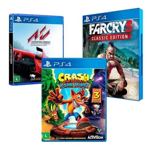 Kit Jogos Ps4 - Red Dead 2, Crash Bandicoot, Assetto Corsa