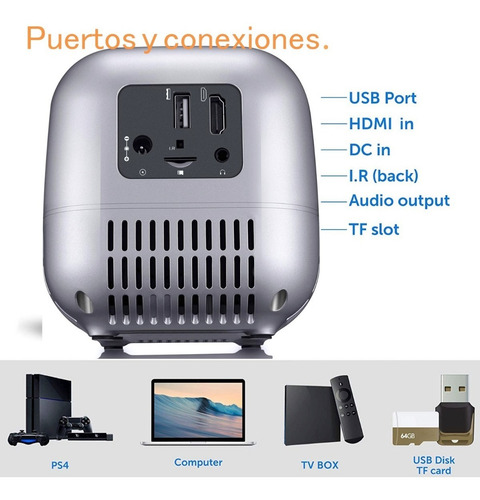 Imagen 7 de 10 de Mini Proyector Cañon Portátil Led 500 Lumens 110 Pulgadas Vga Hdmi Hd Multipuertos