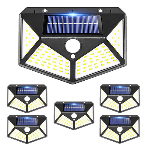 Kit 6 Luminária Solar 100 Led Com Sensor Jardim Prova Dágua