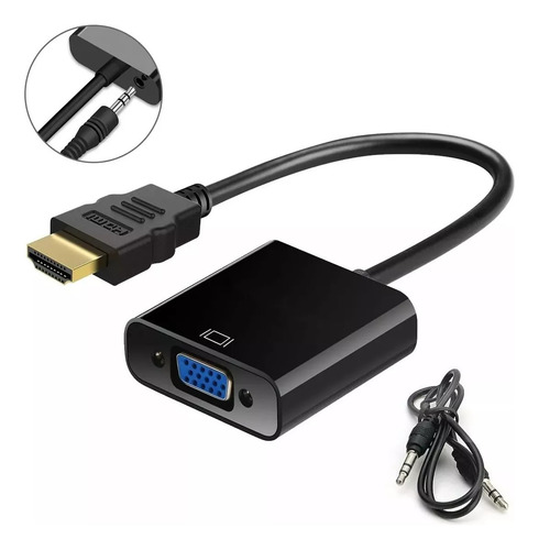 Adaptador HDMI para VGA Conversor HDMI para VGA HD 1080p Entrada HDMI macho para saída VGA fêmea+cabo de áudio de 3,5 mm preto Jeeyee, entrada VGA não é compatível com saída HDMI