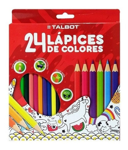 Lapices X 24 Colores Talbot Eco Con Punta Mas Resistente