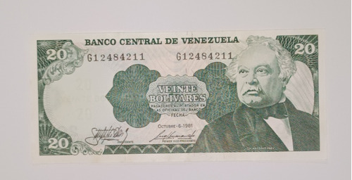 Billete De Venezuela 20 Bs Octubre 6 1981 Sin Circular G8