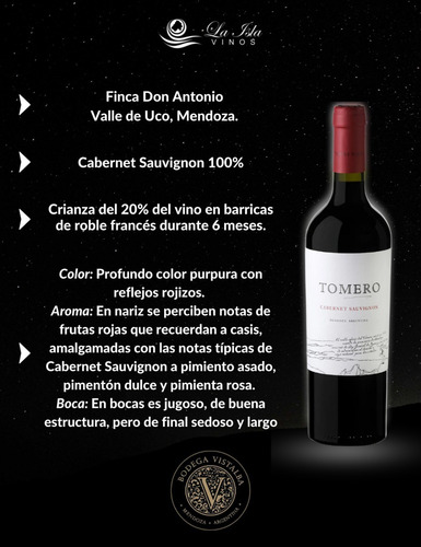 Imagen 3 de 10 de Vino Tomero Cabernet Sauvignon Caja X 6 X 750ml. Vistalba