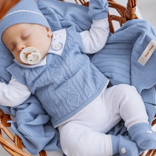Saída De Maternidade Em Tricô Bebê 0 3 Meses Menino 7 Peças