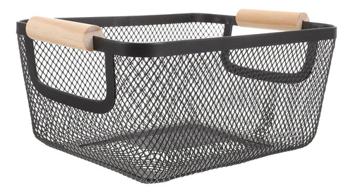 Cesta De Almacenaje De Malla Metálica Con Mango De Madera,