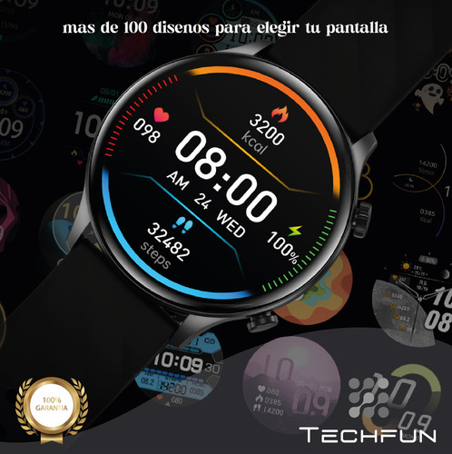 Reloj Smart Watch Mujer Techfun T63 1.39 Rosa Deportivo Redondo Compatible Con Android E Ios Llamadas Mensajes Elegante Mide Presion Arterial Doble Malla