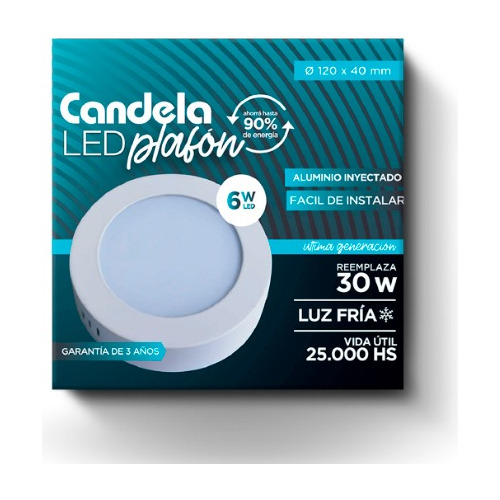 Plafón Led Base Redondo 6w Candela Luz Fría