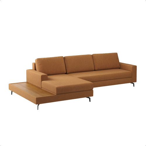 Sofá 322cm Linho Terracota Loft Chaise E Deck Esquerda