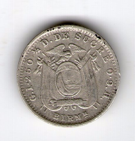 Ecuador Moneda De Plata 1915 ½ Decimo Km#55.2 Argentvs