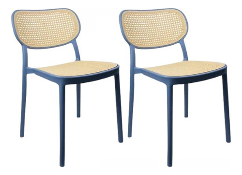 Set 2 Sillas Moderna Minimalista Rattan Comedor Jardin Estructura De La Silla Azul Asiento Azul