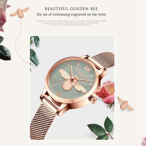 Relojes de cuarzo elegantes de lujo para mujer de Hannah Marti, color de fondo dorado rosa