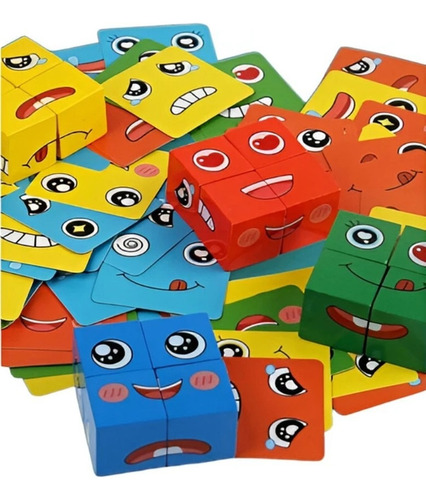 Juego De Mesa Puzzle Didáctico Bloques De Madera Expresiones