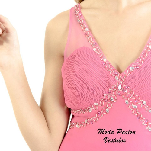 Vestido Fucsia De Gasa Bordado 15 Años Bodas Moda Pasion