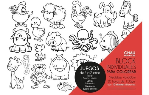Imagen 1 de 3 de Block Individuales Juegos Para Colorear Chau Pantallas