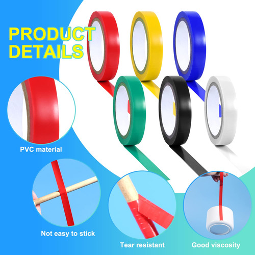Cinta De Baqueta 6 Rollos Pvc Antideslizante 0.4x10.9 Yardas Negro, Rojo, Amarillo, Azul, Verde, Blanco