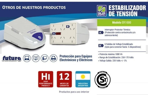 Imagen 4 de 6 de Estabilizador De Tension Future 1000w 6 Bocas