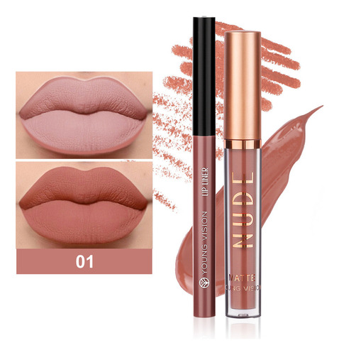 Set De Lápiz Labial Líquido Mate Y Delineador De Labios W Li