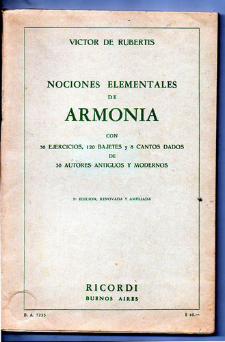 Nociones Elementales De Armonía - Víctor De Rubertis Antiguo