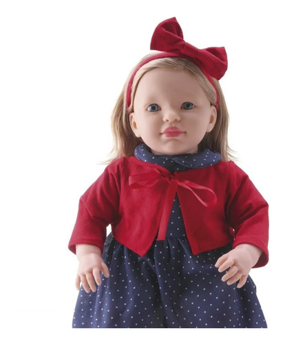 Imagem 2 de 3 de Boneca Bebe Tipo Reborn Grande 53cm Loira Cabelo Longo