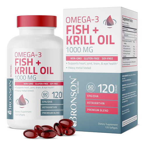 Bronson Omega-3 Fish + Krill Oil 1000 Mg Epa Dha Astaxantina