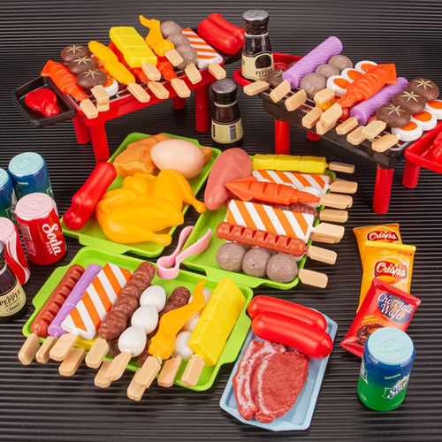 80 Pcs Bbq Grill Playset Toy Barbecue Kitchen Cooking Playse