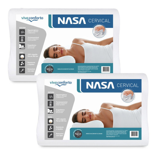 Kit 2 Travesseiros Nasa Cervical Ortopédico Capa 200 Fios