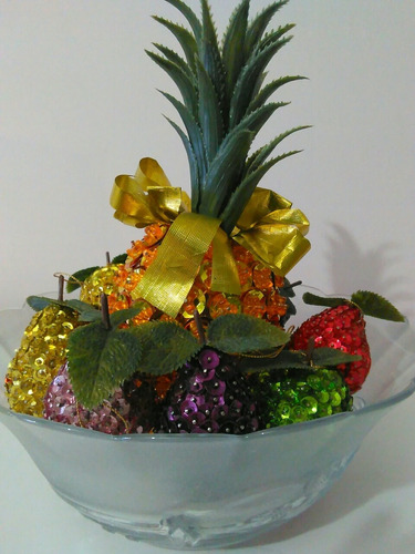 Centro De Mesa Arreglo Floral Frutas Artificiales Con Bowl