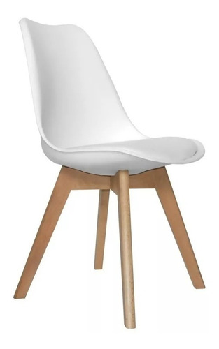 Silla Eames Acolchonada Blanca Con Patas Madera