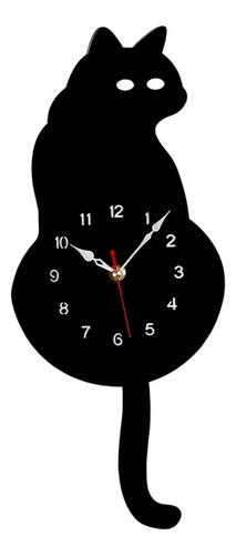 Reloj De Pared De Péndulo De Gato Silencioso Con Negro