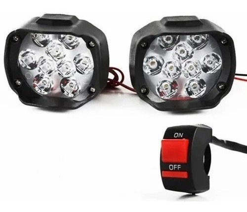 Faros Auxiliar Moto Cuatri 9 Led + Ficha Switch 12v Motoscba