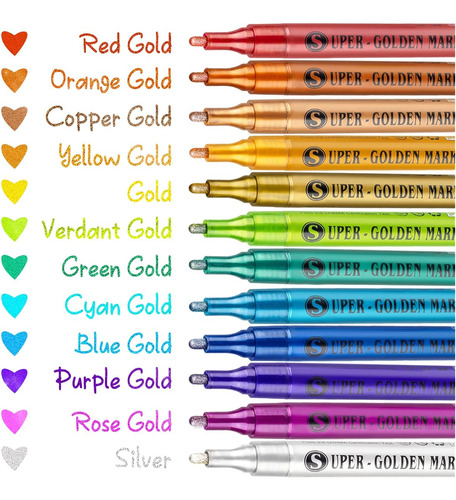 Marcadores Metalico Punta Media Con Glitter Multicolor 12 Pz
