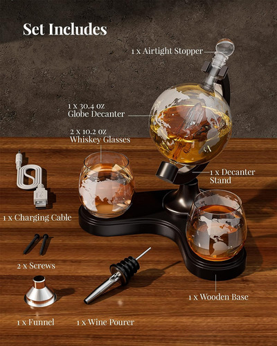 Kollea 30.4 Oz Globe Whiskey Decanter Set With 7 Color Rg...