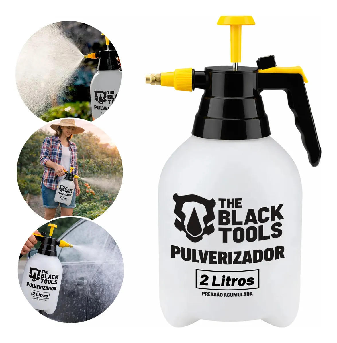 Pulverizador Borrifador Manual Pressão 2 Litros Compressão Prévia Profissional BPM20A The Black Tools