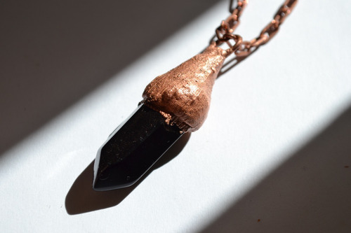 Imagen 4 de 6 de Collar Pendulo De Obsidiana Negra, Cadena Cobre, Cod1