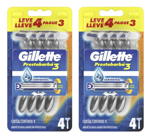 2 Aparelhos De Barbear Gillette Prestobarba3 Comfortgel 4 Un