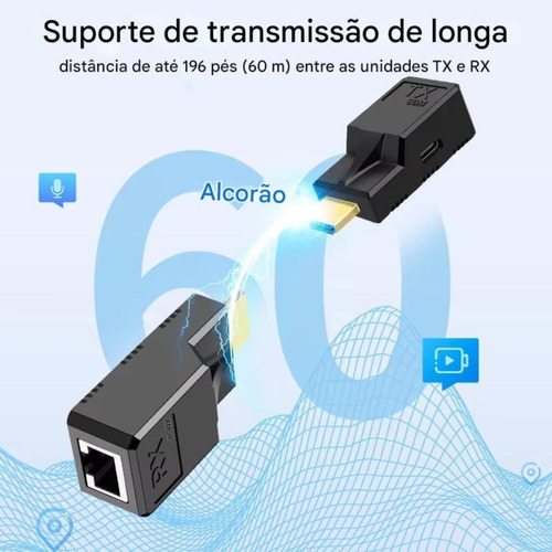 Extensor Hdmi 60mt Via Cabo Rede Full Hd 1080p Plug & Play