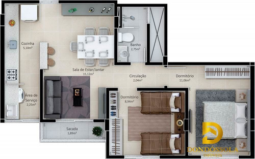 Imagem 7 de 8 de Apartamento De 2 Dormitórios (espera P/ Split); À Venda No Bairro Ana Maria - Criciúma/sc - 138