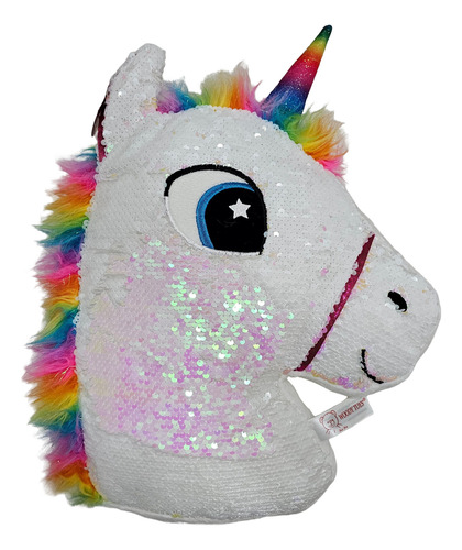 Peluche Almohadón Unicornio Lentejuelas Reversibles Blanco