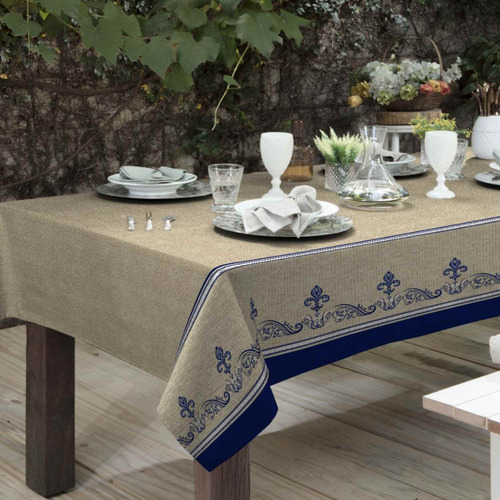 Toalha De Mesa 1,50 M 4 Cadeiras Linhão Estampado Cor Azul