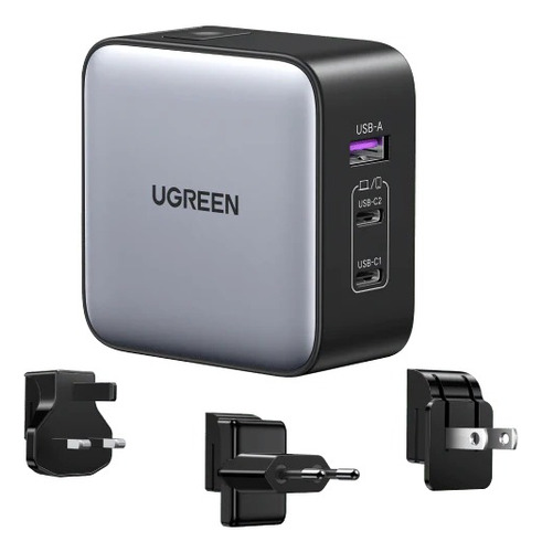 Cargador De Pared Ugreen Usb-c Y 2 Usb 65w Negro