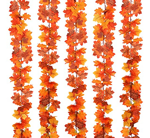 5 Pack Fall Garland Maple Leaf, Artificial Autumn Folia...