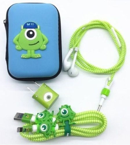 Kit Protector De Cable Mike Wazowski + Estuche Monster Inc