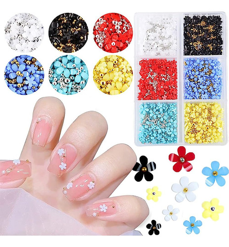 3d Flower Nail Charms Para Uñas Acrílicas, 6 Grids 3d Nail F