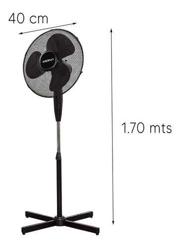 Ventilador De Pie Xion 3 Velocidades Xi-v165 Color de la estructura Negro Color de las aspas Negro Diámetro 40 cm Material de las aspas Plástico